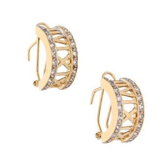 Nacional Monte de Piedad Aretes calados motivo números romanos con circonias en oro amarillo 14 kilates. oferta
