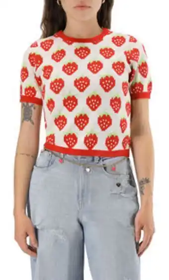 Top de punto estampado fresas