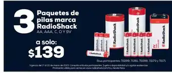 RadioShack Paquetes de pilas mara radioshack oferta