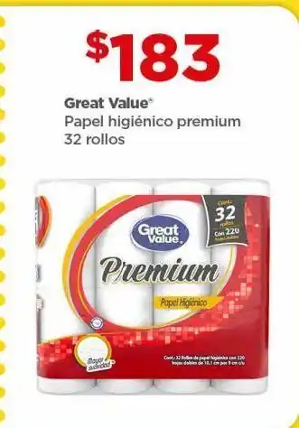Bodega Aurrerá Papel higiénico great value 32 rollos oferta