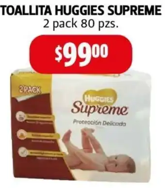 Farmacias Guadalajara Toallitas Huggies Supreme 2 Pack 80 pzs oferta