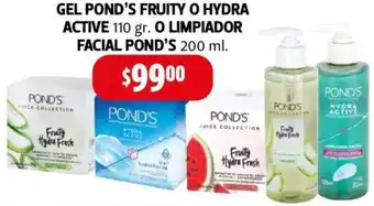 Farmacias Guadalajara Gel Pond's Fruity o Hydra Active 110g o Limpiador Facial Pond's 200ml oferta