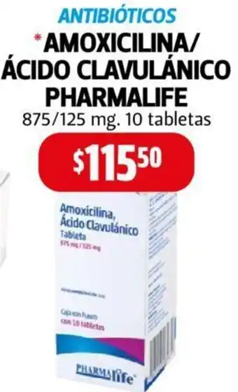 Farmacias Guadalajara Amoxicilina/Ácido Clavulánico Pharmalife 875/125mg 10 Tabletas oferta