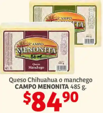 Soriana Híper Queso Chichuahua o Manchego Campo Menonita 485g oferta