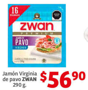 Soriana Híper Jamón Virginia de Pavo Zwan 290g oferta