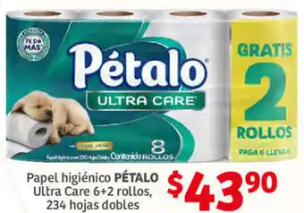 Soriana Híper Papel Higiénico Pétalo Ultra Care 6 + 2 Rollos 234 Hojas Dobles oferta