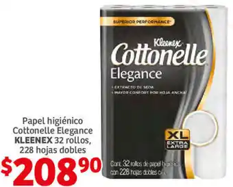 Papel Higiénico Cottonelle Elegance Kleenex 32 Rollos, 228 Hojas Dobles
