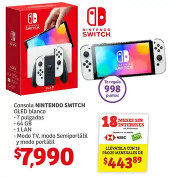 Soriana Híper Consola Nintendo Switch OLED Blanco 7" oferta