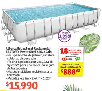 Soriana Híper Alberca Estructural Rectangular Bestway Power Steel 56672 Gris 4,88m x 2,44m x 1,22m oferta