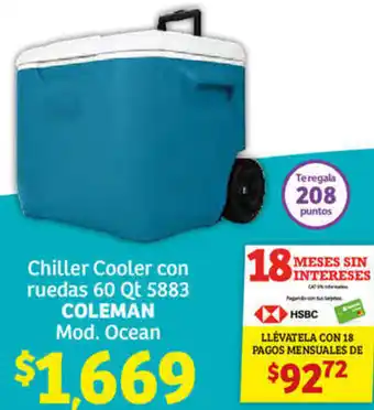 Soriana Híper Chiller Cooler con Ruedas 60 Qt 5883 Coleman Ocean oferta