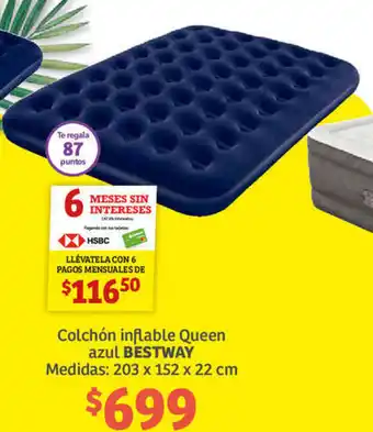 Soriana Híper Colchón Inflable Queen Azul Bestway 203 x 152 x 22cm oferta