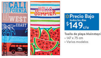 Walmart Toalla de Playa Mainstays 147 x 75cm oferta