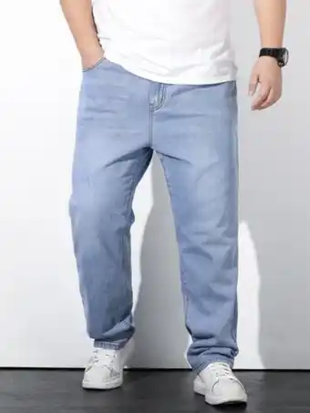 SHEIN Extended sizes hombres jeans de pierna recta con bolsillo oblicuo oferta