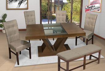 Muebles Troncoso Antecomedor monaco nogal jr - sillas dorian y banca oferta