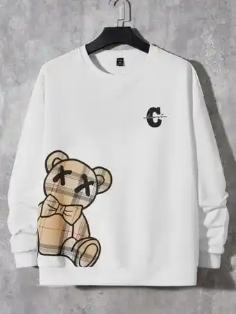 Extended sizes hombres sudadera con estampado de oso de hombros caídos