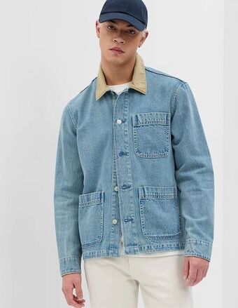 GAP Chamarra de mezclilla con bolsillos para hombre oferta