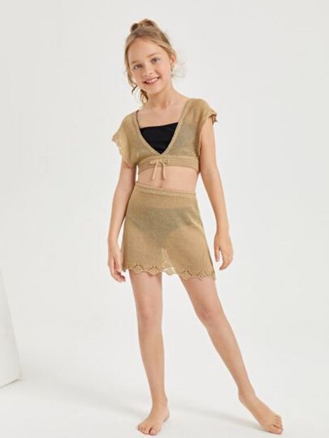 SHEIN 2 piezas conjunto top cover up con cordón delantero con falda oferta