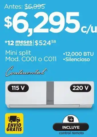 Chedraui Aire acondicionado continental mini split frío 12,000 btus cedac001 o c0011 oferta