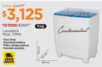 Chedraui Lavadora semiautomática continental blanco ce-wt111mx oferta