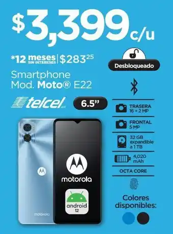Chedraui Celular moto e22 32gb telcel oferta