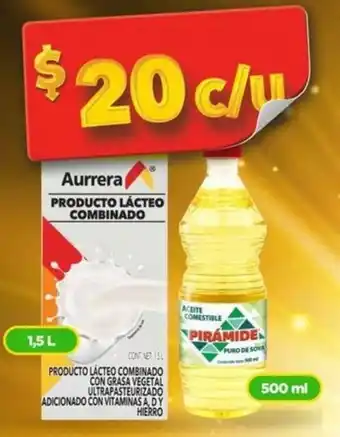 Bodega Aurrerá Aurrera Producto Lácteo Combinado 1.5L / Pirámide Aceite Comestible 500ml oferta