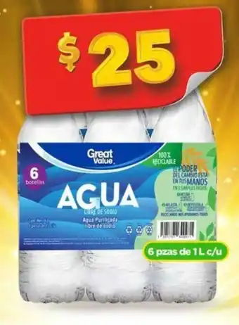 Bodega Aurrerá Great Value Agua Purificada 6 x 1L oferta