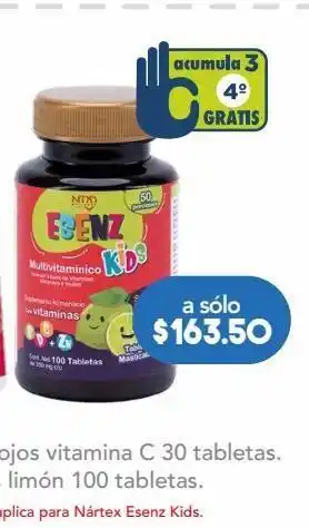 Nártex esenz kids limón 100 tabletas.