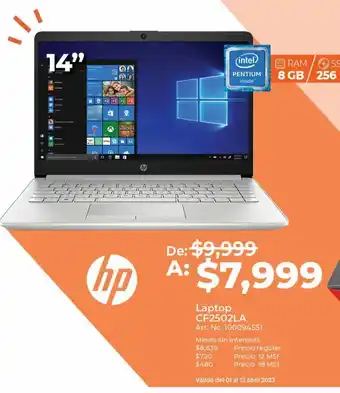Office Depot Laptop hp 14 cf2502la / intel pentium / 14 pulg. / 256gb ssd / 8gb ram oferta