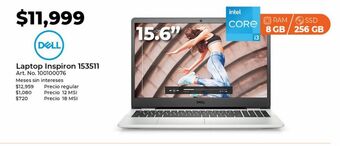 Office Depot Laptop dell inspiron 153511 / intel core i3 11a gen. / 15.6 pulg. / 256gb ssd / 8gb ram oferta