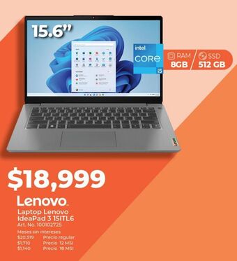 Office Depot Laptop lenovo ideapad 3 15itl6 / intel core i5 11a gen. / 15.6 pulg. / 512gb ssd / 8gb ram oferta