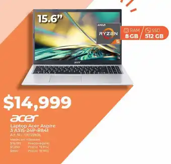 Office Depot Laptop acer aspire 3 a315-24p-r841 / amd ryzen 5 / 15.6 pulg. / 512gb ssd / 8gb ram oferta