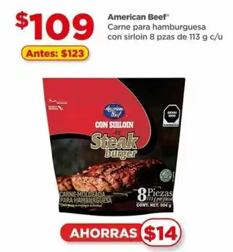 Bodega Aurrerá American Beef Carne para Hamburguesa con Sirloin 8 pzas de 113g oferta