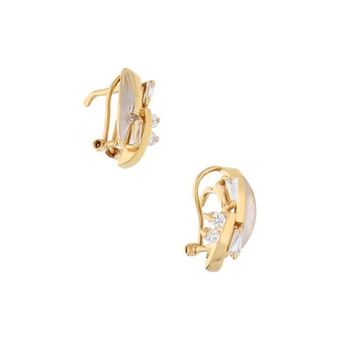 Nacional Monte de Piedad Aretes diseño especial con circonias en oro amarillo 14 kilates. oferta