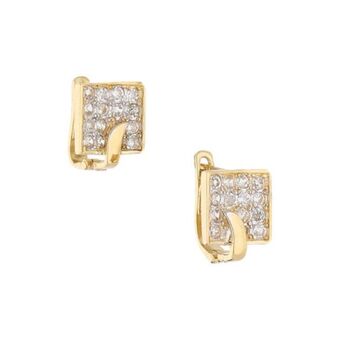 Nacional Monte de Piedad Aretes diseño especial con circonias en oro amarillo 14 kilates. oferta
