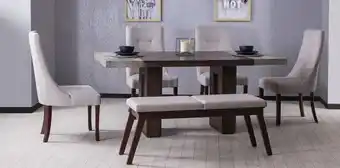 Muebles Dico Comedor rectangular luxor 160 cm con 4 sillas y banca beige oferta