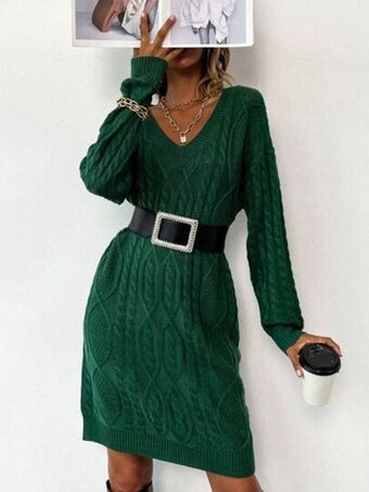 SHEIN Vestido de punto tejido de cable de hombros caídos sin cinturón oferta