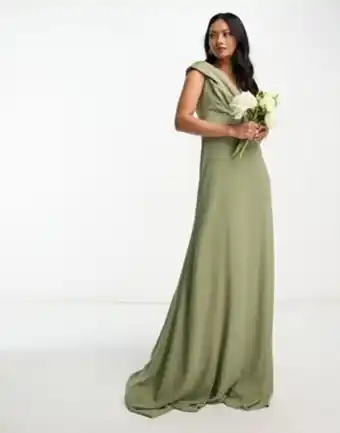 ASOS Tfnc bridesmaids bardot fitted maxi dress in dusky sage green oferta