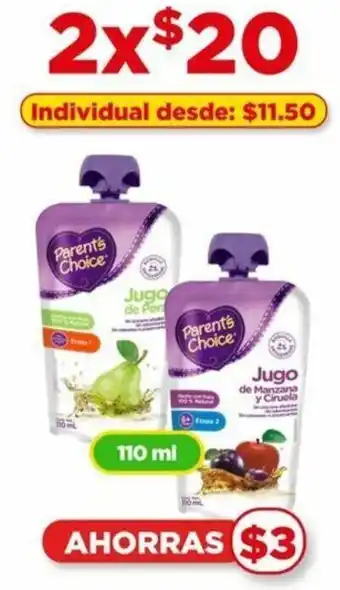 Bodega Aurrerá Parent's Choice Jugo variedad 2 x 110ml oferta