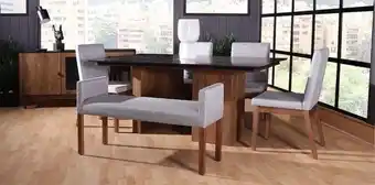 Muebles Dico Comedor rectangular birmania con 4 sillas y banca gris oferta