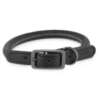 Reddy collar redondo de piel color negro con cierre de hebilla para perro, mediano