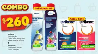 Bodega Aurrerá Combo Iprikene Diosmectitsa Polvo para Suspensión Sabor Naranja o Fresa + Medimart Electrolitos Orales Sabor a Elegir oferta