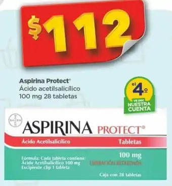 Bodega Aurrerá Aspirina Protect Ácido Acetilsalicilico 100mg 28 tabletas oferta