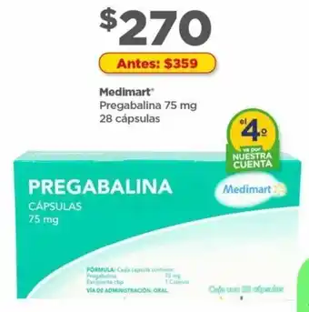 Bodega Aurrerá Medimart Pregabalina 75mg 28 cápsulas oferta