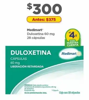 Bodega Aurrerá Medimart Duloxetina 60mg 28 cápsulas oferta