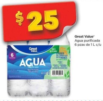 Bodega Aurrerá Great Value Agua Purificada 6 pzas de 1L oferta