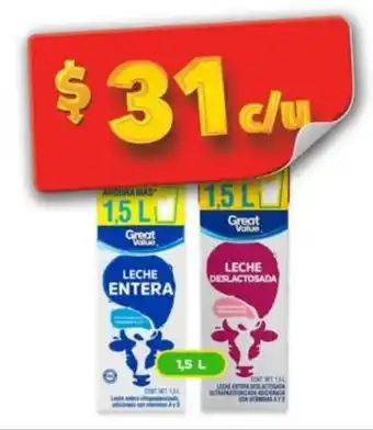 Bodega Aurrerá Great Value Leche Entera 1.5L oferta