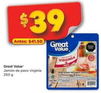Bodega Aurrerá Great Value Jamón de Pavo Virginia 250g oferta