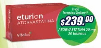 Farmacias Similares Vitales Eturion Atorvastatina 30 tabletas oferta