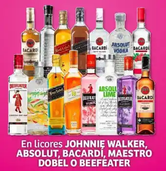 Soriana Híper En Licores Johnnie Walker, Absolut, Bacardi, Maestro Dobel o Beefeater oferta
