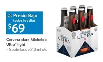 Walmart Cerveza Clara Michelob Ultra Light 6 botellas de 210ml oferta